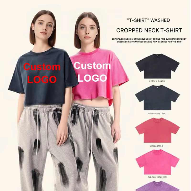 Personnalisé LOLO femmes Sexy chemise courte ventre-baring Hip Hop Streetwear 100% coton T-shirts surdimensionné lavé t-shirt unisexe rétro