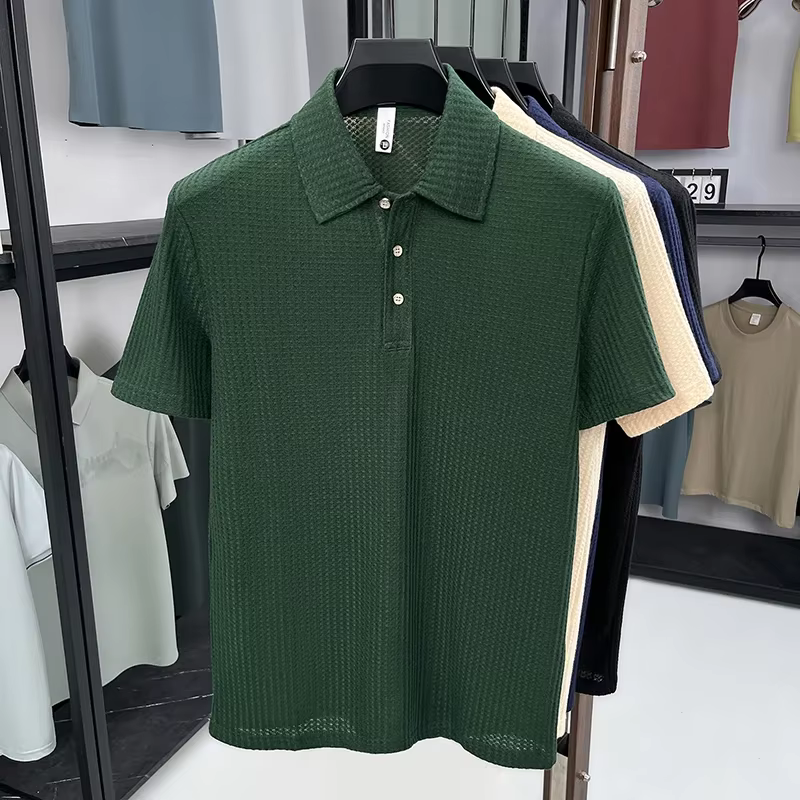 Polo homme à séchage rapide en tissu gaufré nid d'abeille