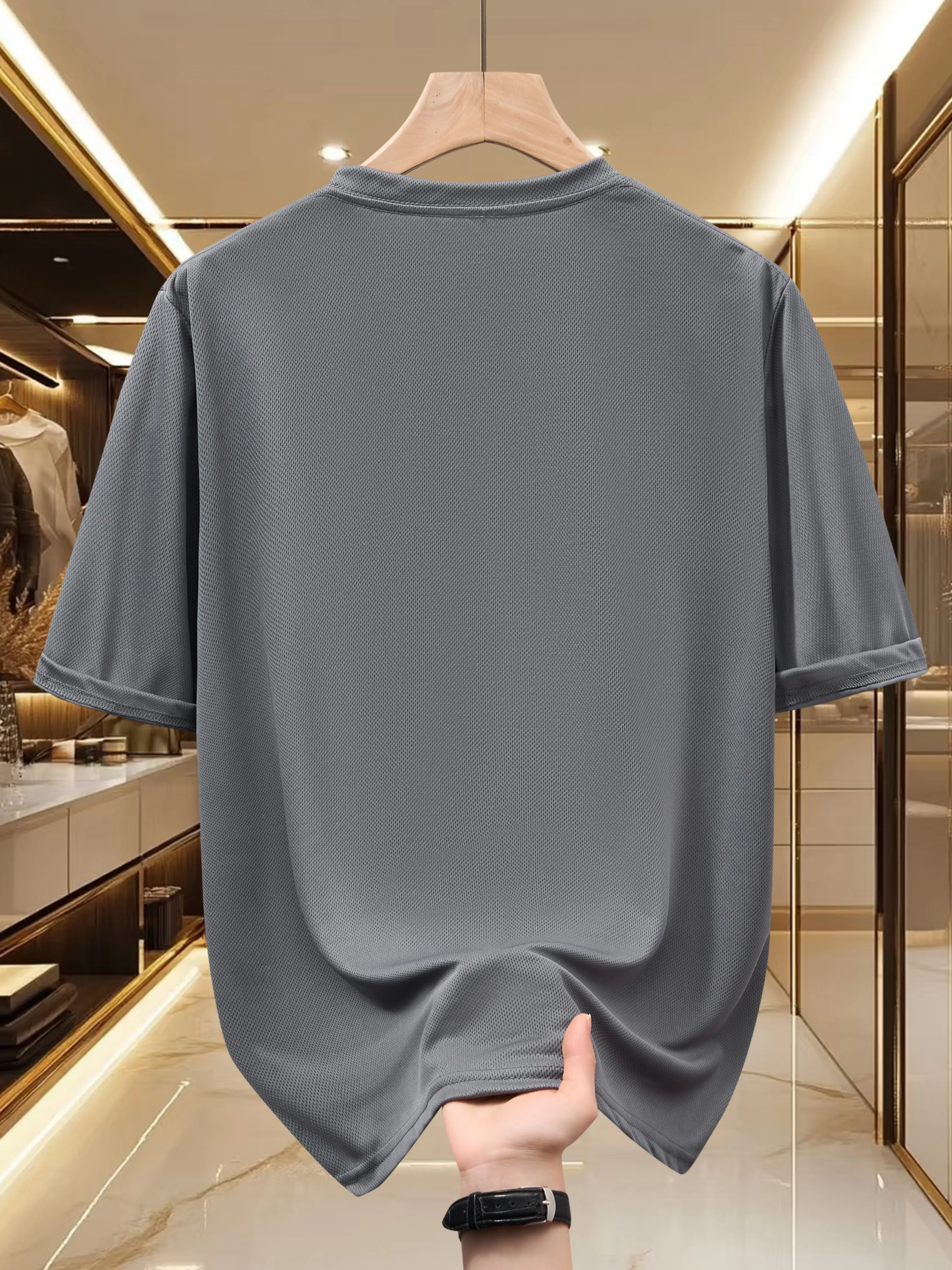 T-shirt ample pour homme - Respirant et à séchage rapide - Col rond - Manches courtes - Imprimé à carreaux noir simple