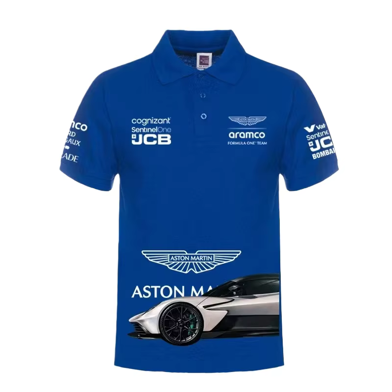 Aston Martin Racing Team Training Street Style Button Polo Shirt Fernando Alonso 14 Vêtements à manches courtes pour hommes et femmes