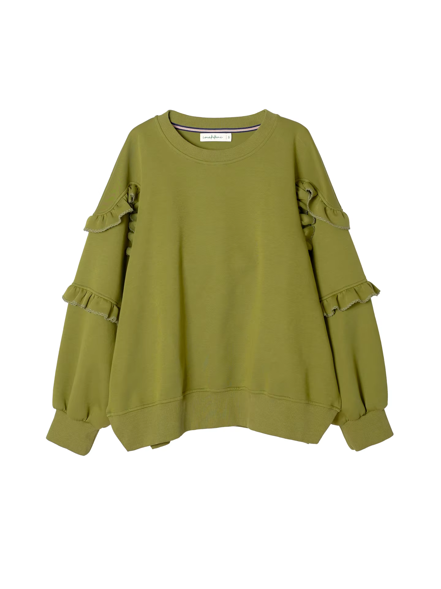 Sweat-shirt vert olive à manches volantées uniques accrocheur pour les vêtements décontractés de rue 255243