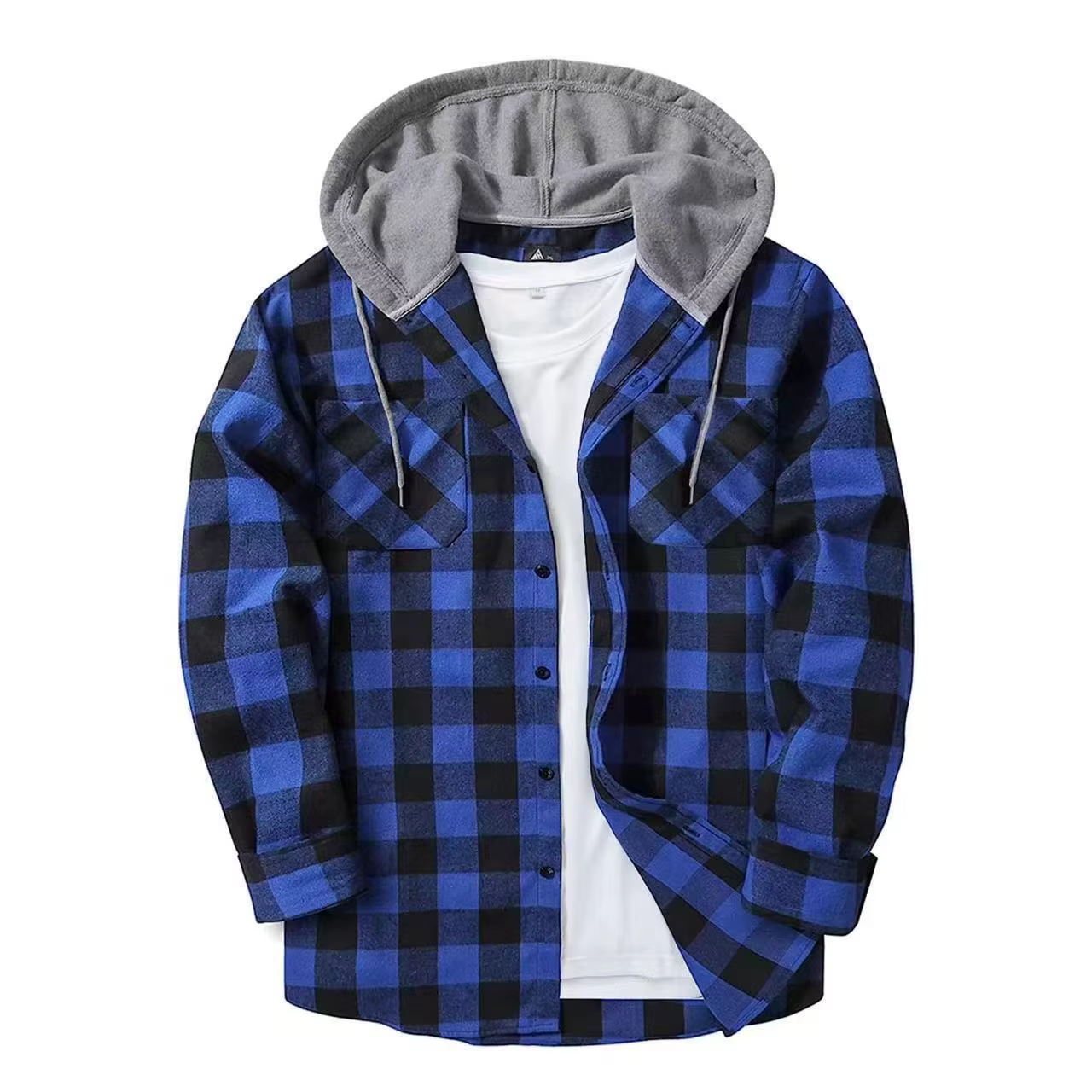 Chemise à carreaux ajustée à manches longues avec capuche pour homme