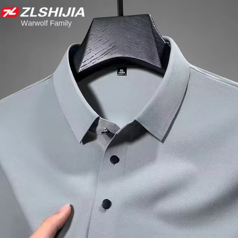 Vêtements de luxe coréens Harajuku mode classique angleterre mince solide polos pour hommes été affaires glace soie Polo t-shirt homme