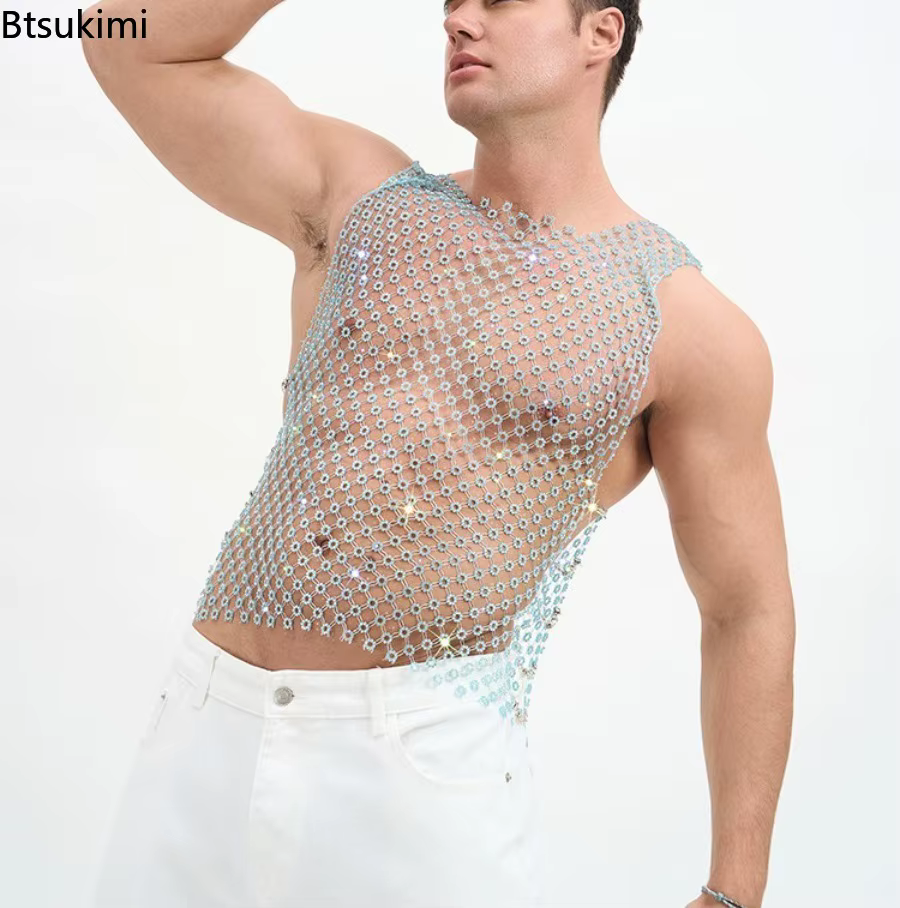 Nouveaux débardeurs vintage à sequins brillants pour hommes