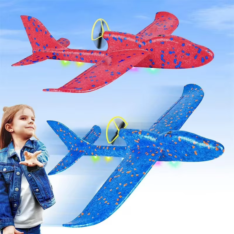 Planeur électrique en mousse, avion à lancer à la main avec lumière LED, avion de vol automatique, jouets d'extérieur pour enfants, cadeaux pour garçons