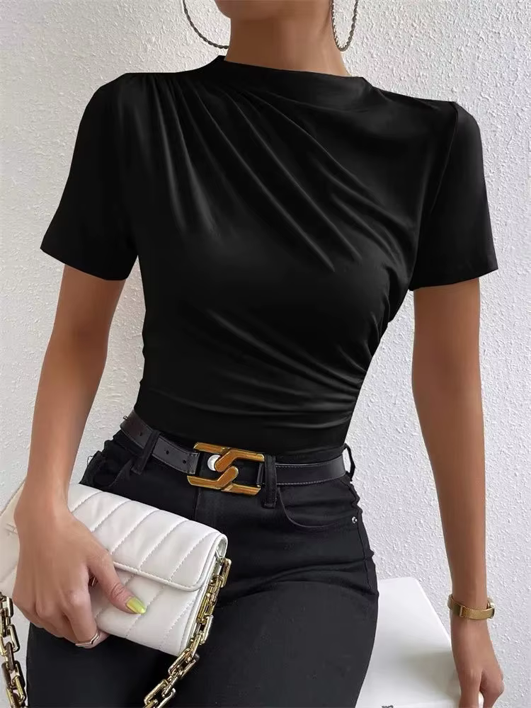 T-shirt froncé à manches courtes pour femmes