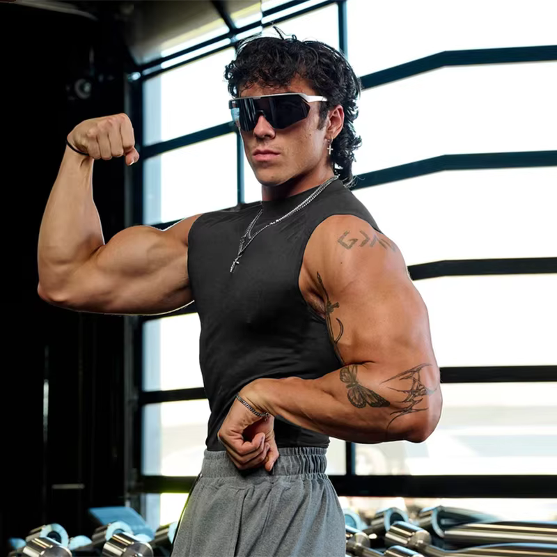 Vêtements de fitness de compression à col haut pour hommes
