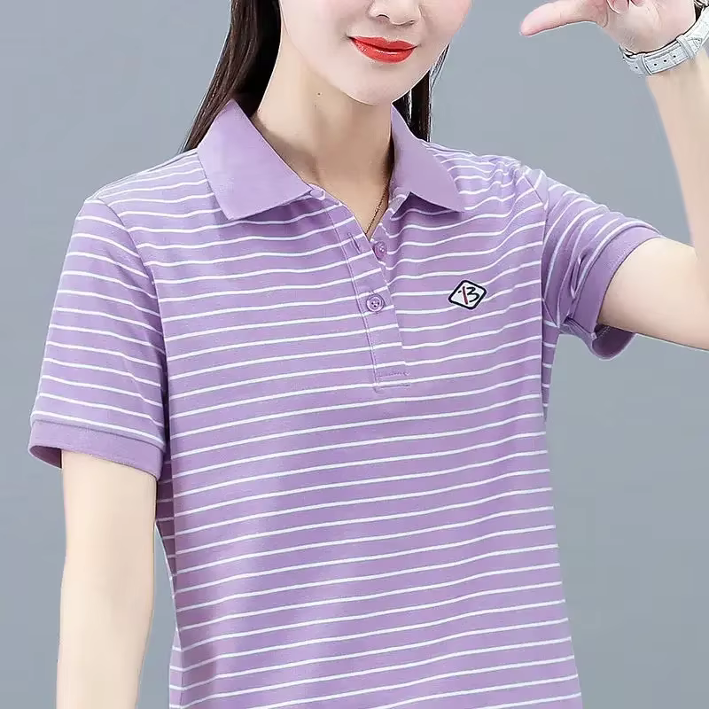 T-shirt à manches courtes rayé jaune pour femmes