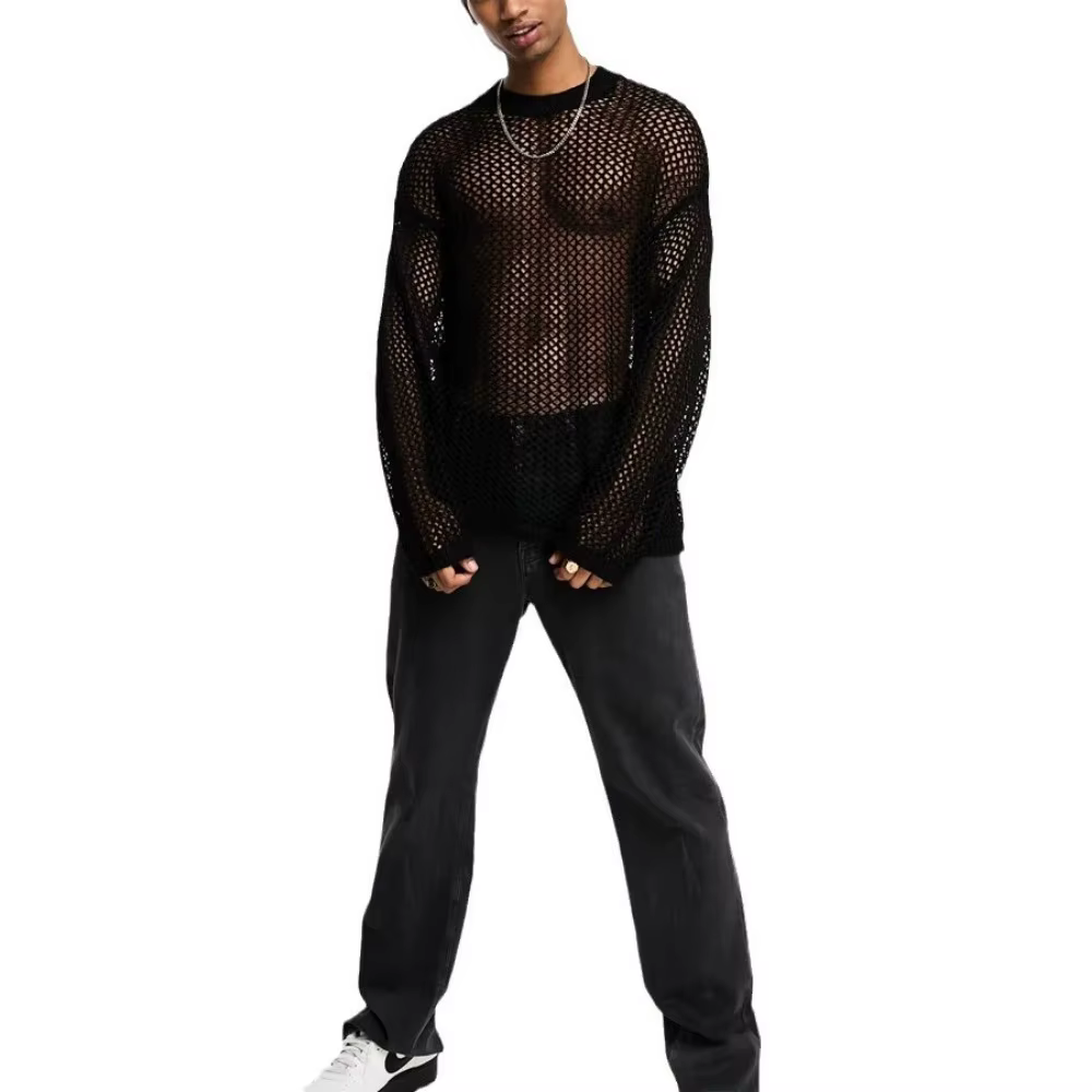 T-shirt à manches longues en maille pour hommes