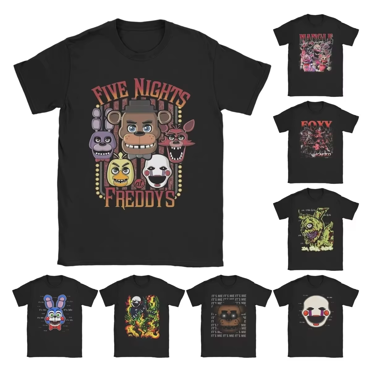 FNAF At Freddys T-shirts pour hommes T-shirt humoristique en pur coton à col rond à manches courtes Tops grande taille