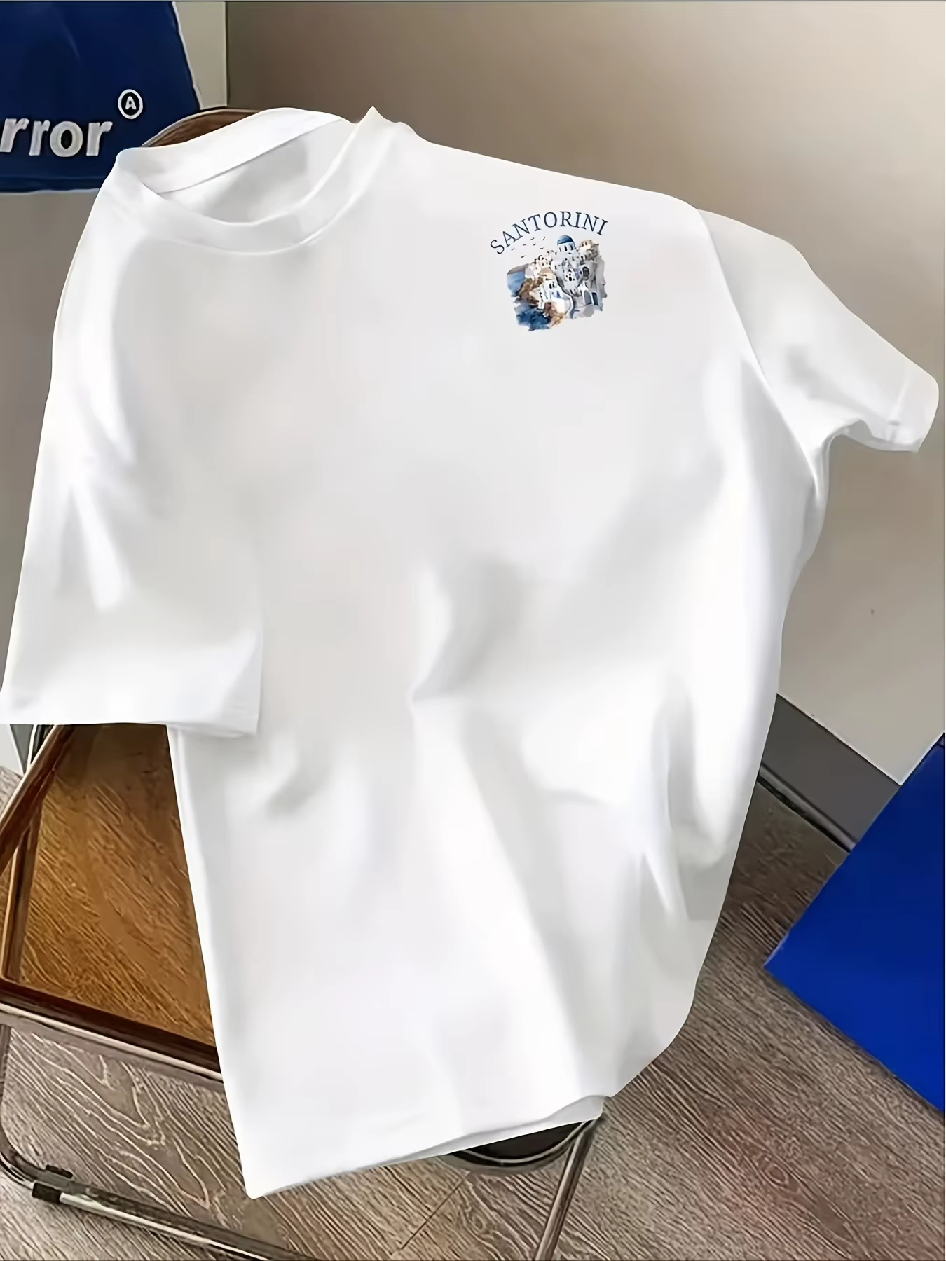 T-shirt pour homme en coton 100% avec imprimé de l'île de Santorin en Grèce