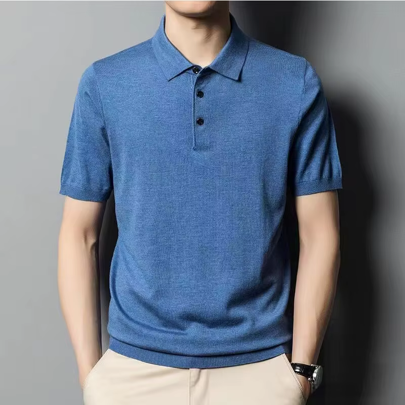 2025 mûrier soie laine pull col Polo pulls hommes ample surdimensionné S-3XL tricoté bas chemise été nouveau décontracté