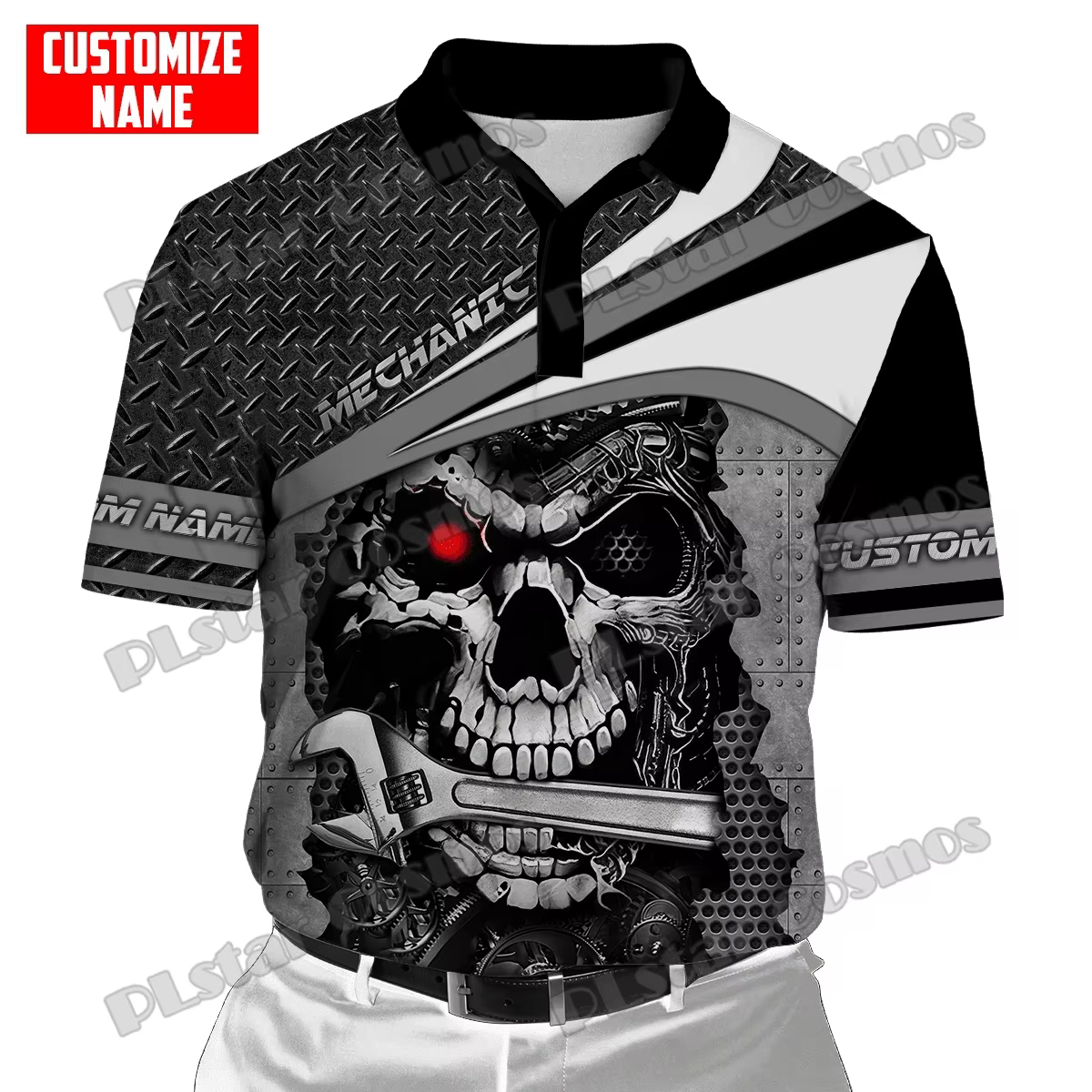 PLstar Cosmos nom personnalisé mécanicien métal 3D partout imprimé mode hommes Polo été unisexe décontracté