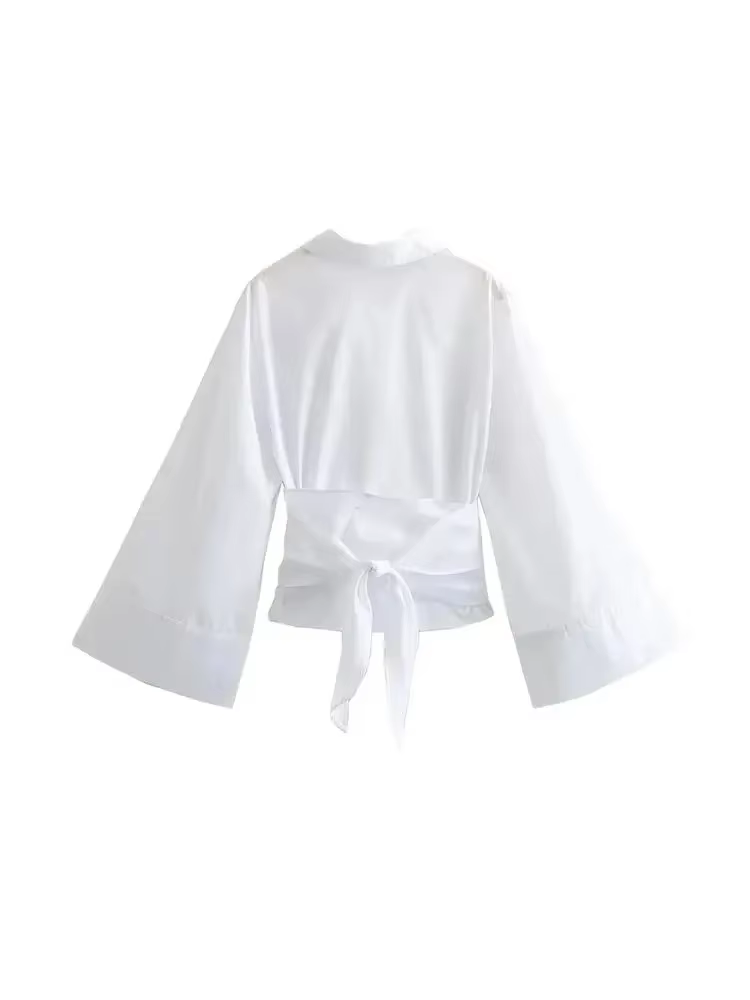 Chemisiers kimono à manches longues pour femmes avec nœud papillon