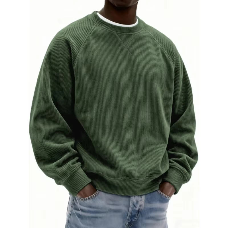 Sweat-shirt col rond en velours côtelé gris pour hommes