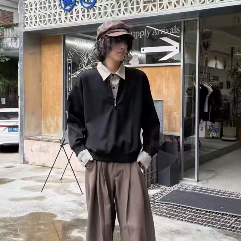 Sweat-shirts décontractés à col polo et demi-zip pour hommes