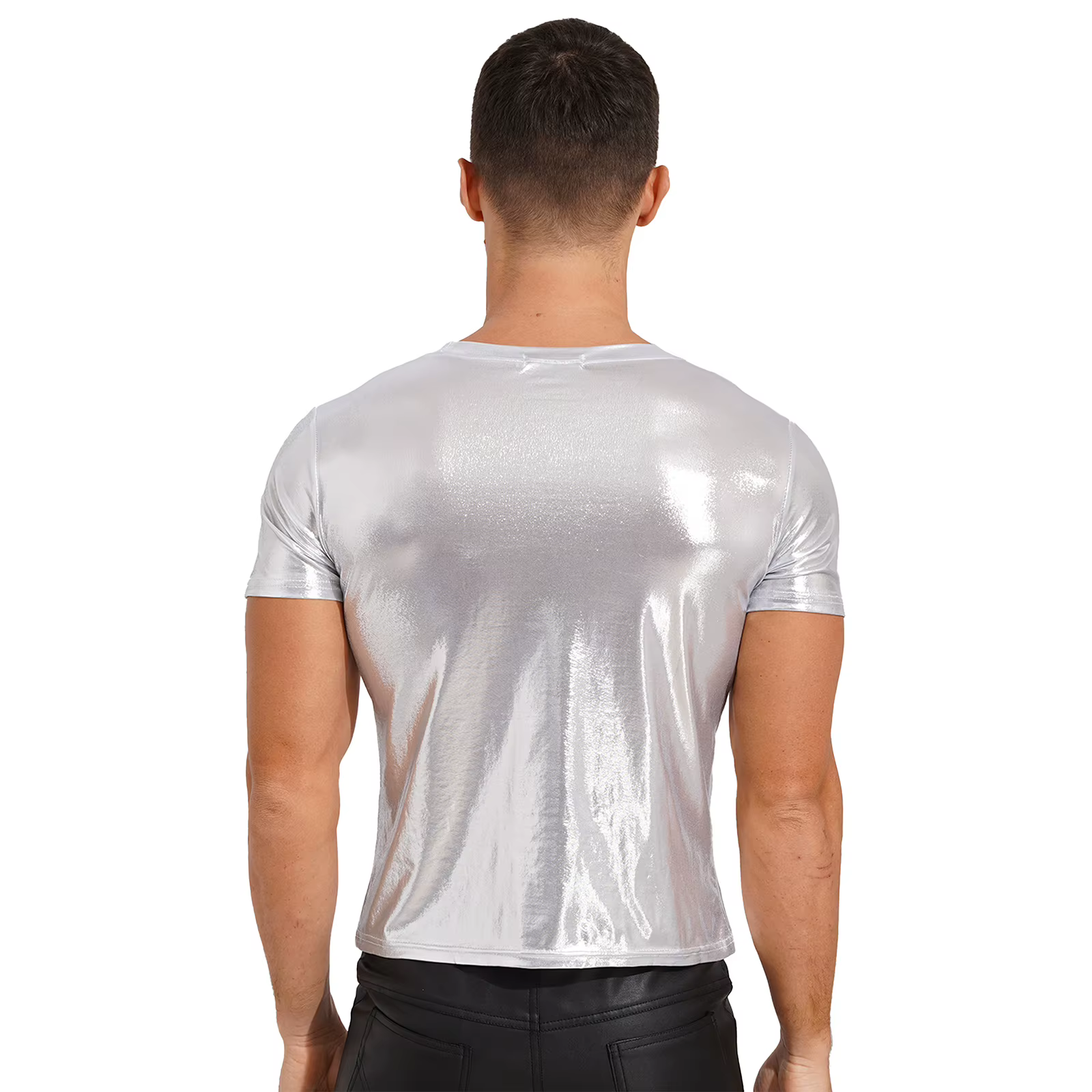 T-shirt métallique brillant pour hommes