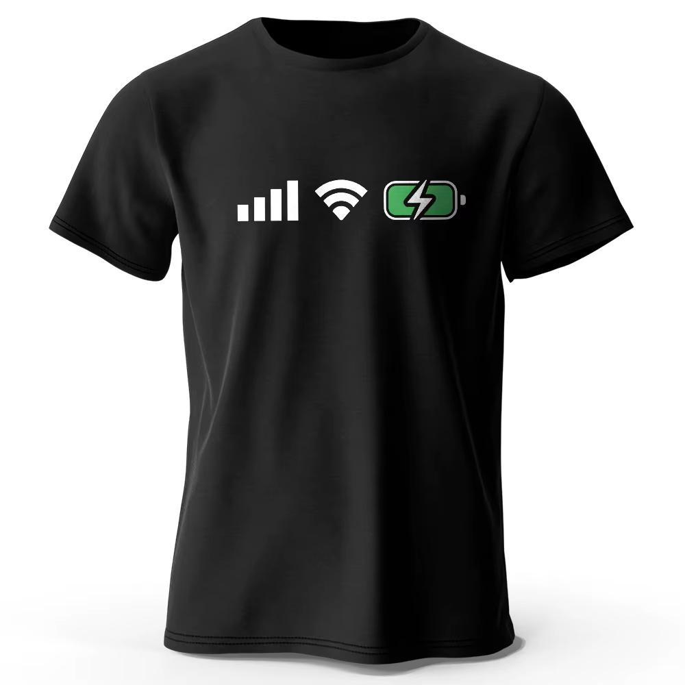 Signal WiFi Batterie Imprimé T-Shirt 100% Coton Surdimensionné Tech Graphique T-shirts pour Hommes Femmes Hauts D'été Digital Streetwear