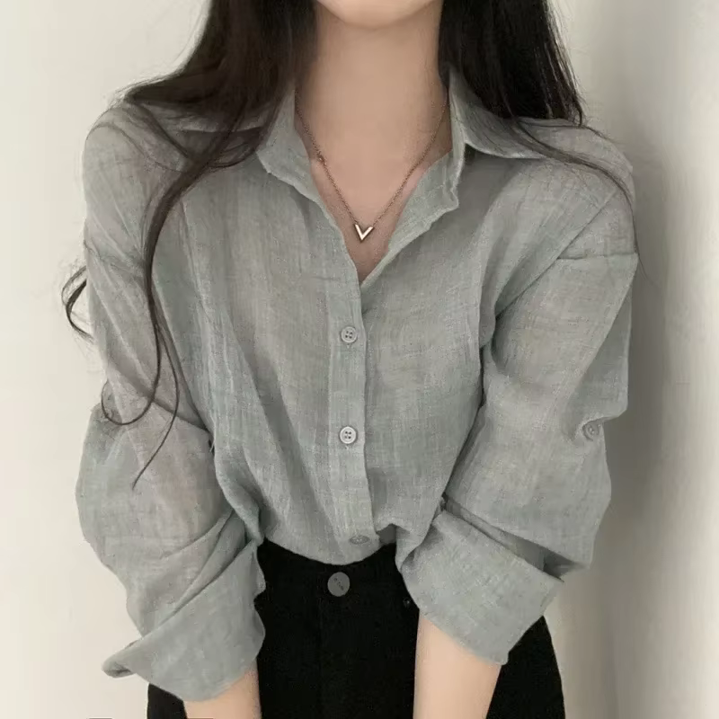 Chemise tendance chemisier Simple mince couleur Pure Anti-UV