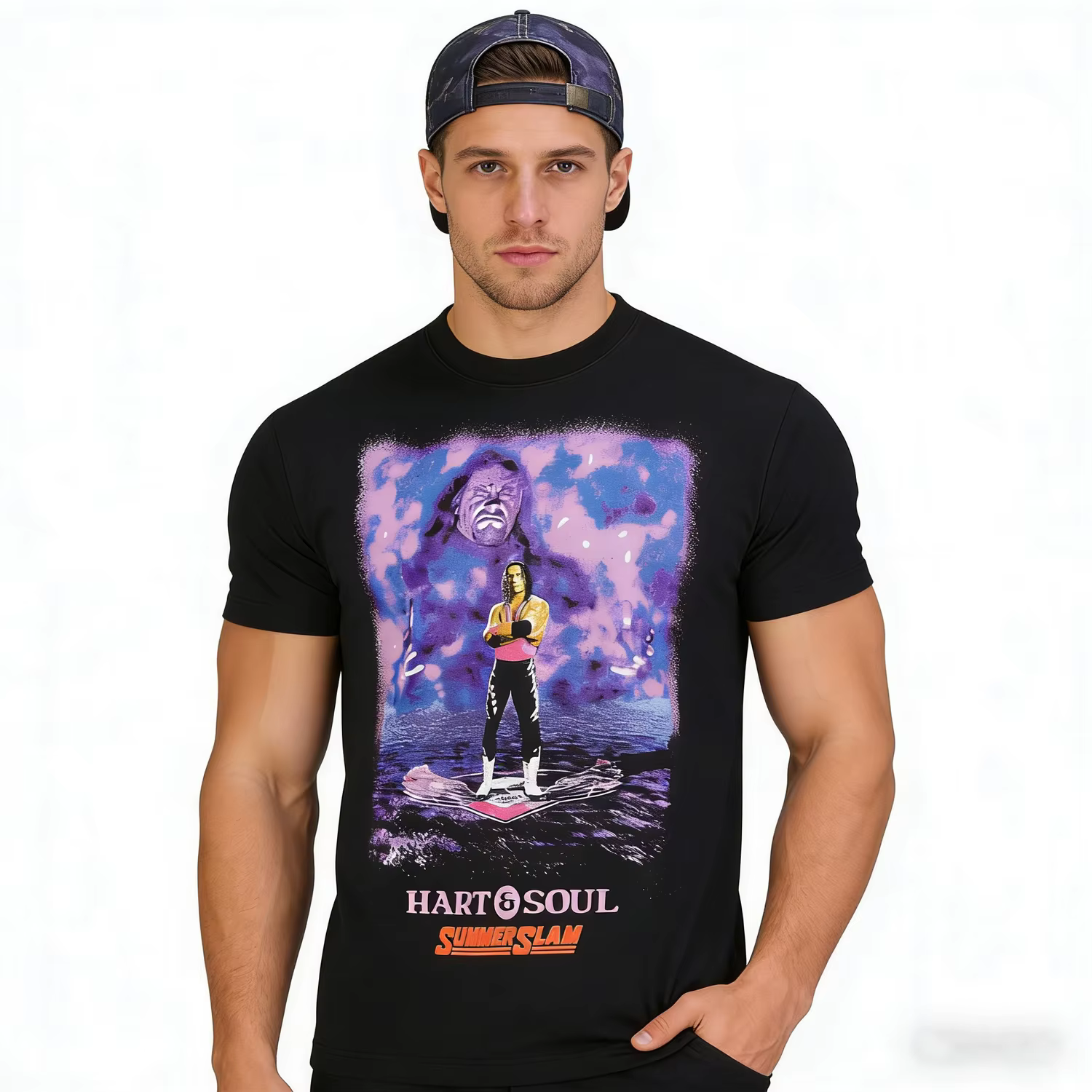 T-shirt graphique vintage noir Bret Hart Hart&Soul pour homme – Tendance mode classique