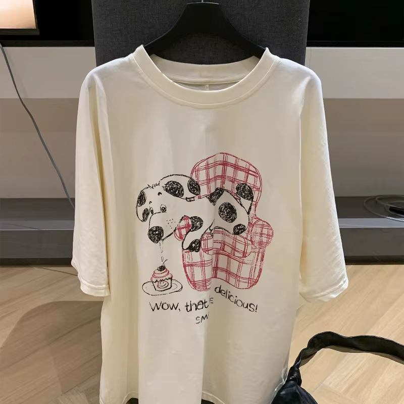 Coréen pas cher décontracté chiens graphique imprimé coton t-shirt femmes hommes rétro Harajuku Hip Hop Streetwear surdimensionné haut ample Tees128