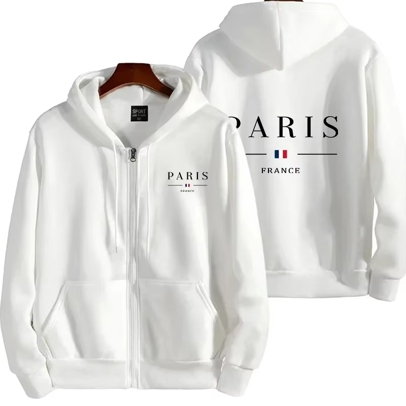 Paris impression hommes sweat à capuche vêtements d'extérieur offres spéciales lâche fermeture éclair hauts sport jogging coût décontracté mode hommes sweat vêtements