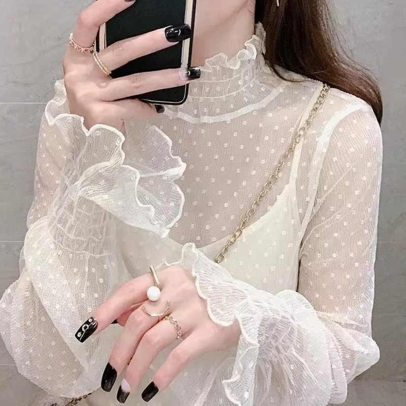 T-shirt sexy pour femme à col montant en maille