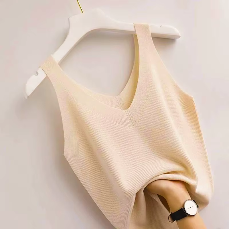 Tricot Vintage débardeur col en v sans manches esthétique ample vêtements d'été pour les femmes solide basique élégant