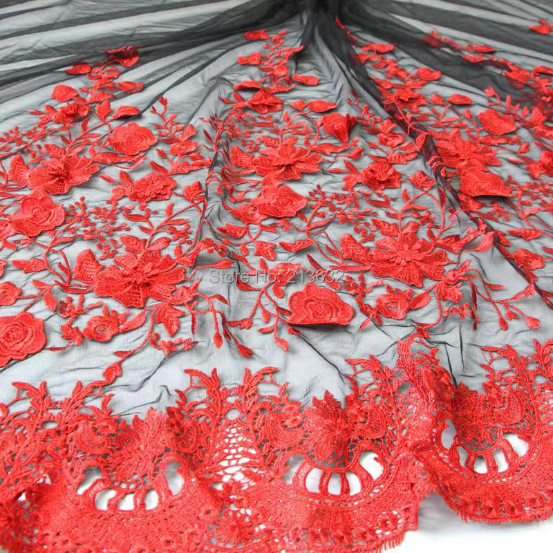 Robe de mariée dentelle 3D Flash garniture or 2 couches Tulle Voile fleurs broderie Textile tissus lacets électroniques tissu pour la couture