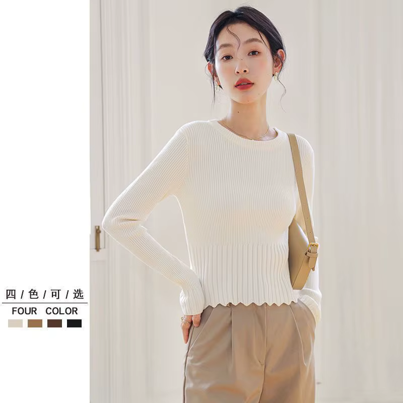 Pull à col rond pour femmes, chemise à Base tricotée Slim, nouvelle collection printemps 2025