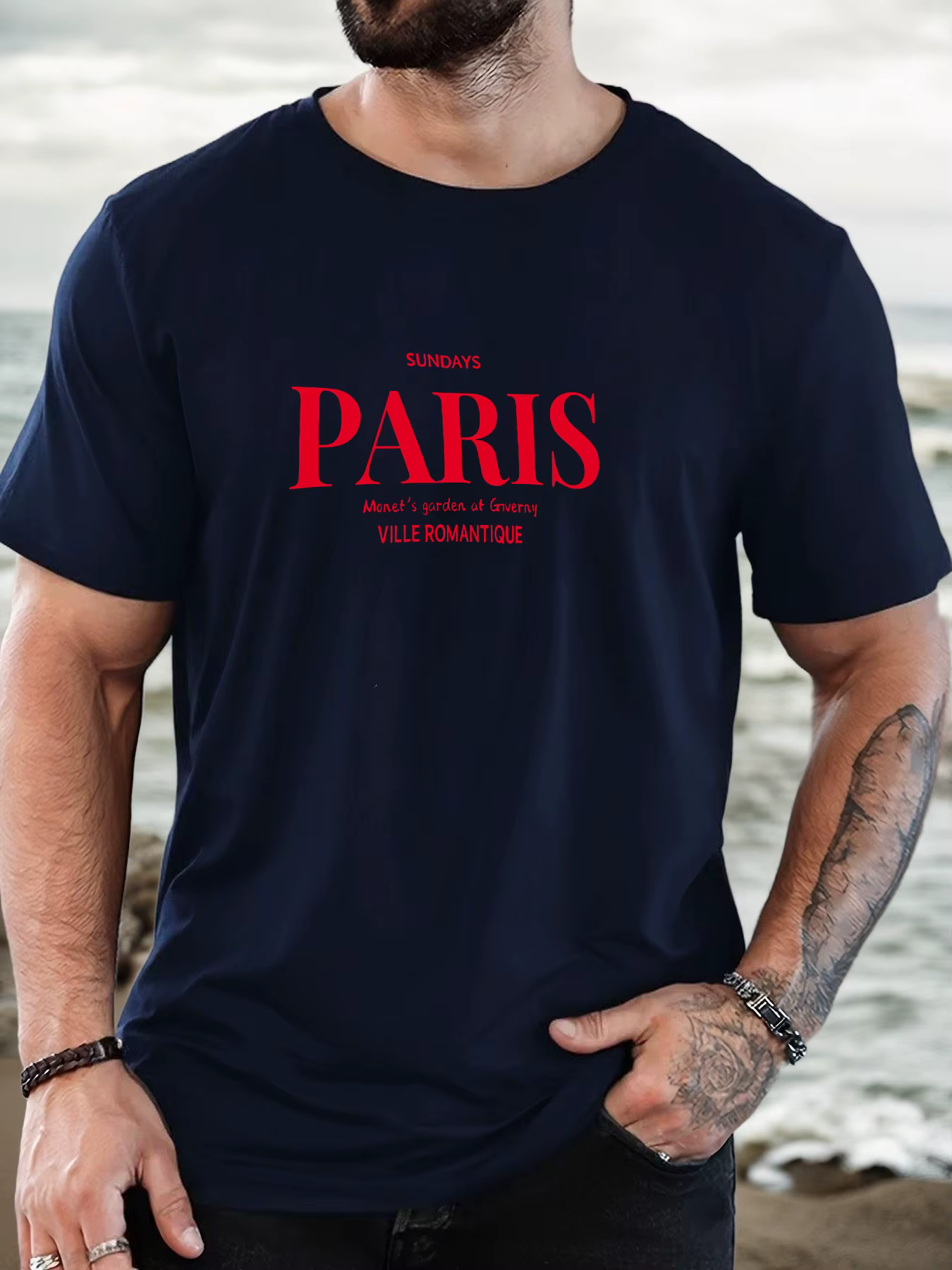 T-shirt imprimé 100 % coton pour hommes paris art pattern été décontracté surdimensionné col rond à manches courtes
