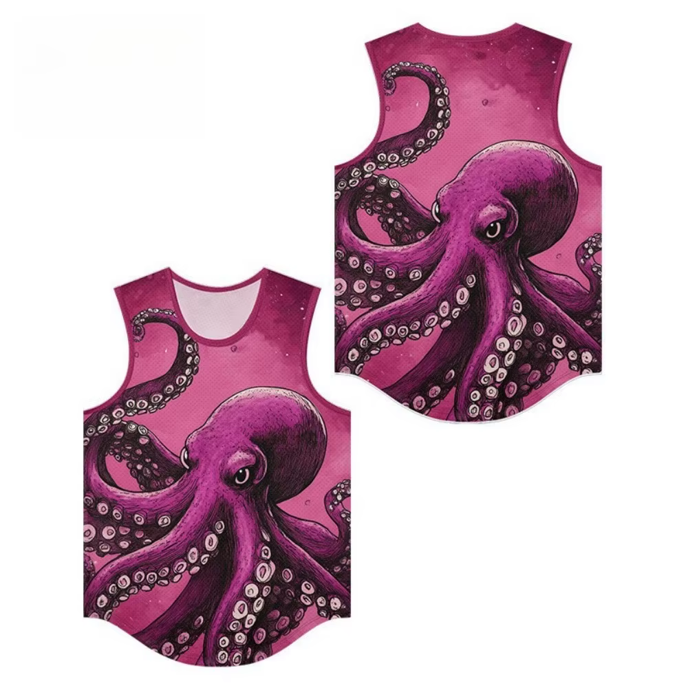 Hommes débardeur gilets fonds marins tentacules méduses imprimé à la mode respirant plage coupe ample vêtements de sport sport vêtements surdimensionnés