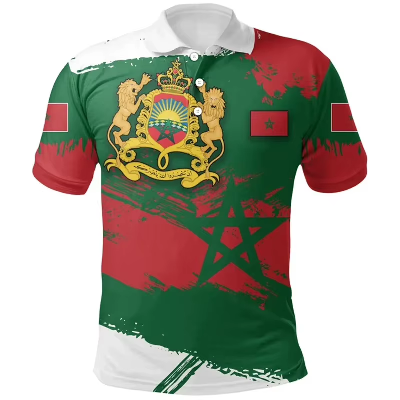 Polo à Manches Courtes avec Emblème National Marocain pour Homme et Femme