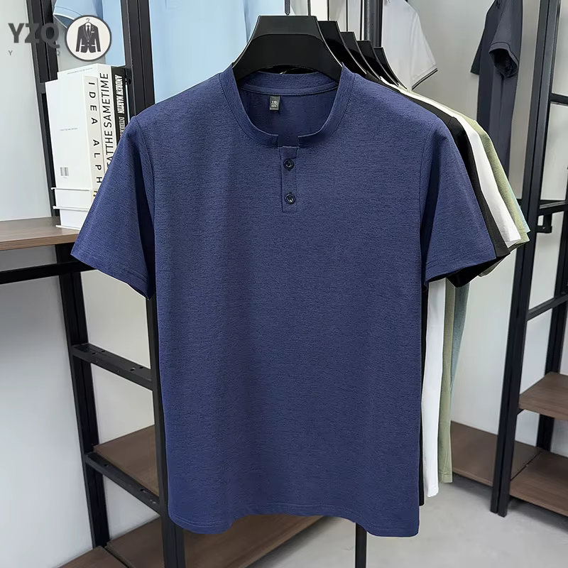 T-shirt à col Henley anti-rides pour homme