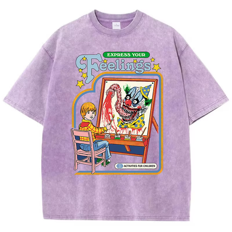Expressez vos sentiments dessiner un Clown lavé rétro hommes t-shirts mode rue respirant
