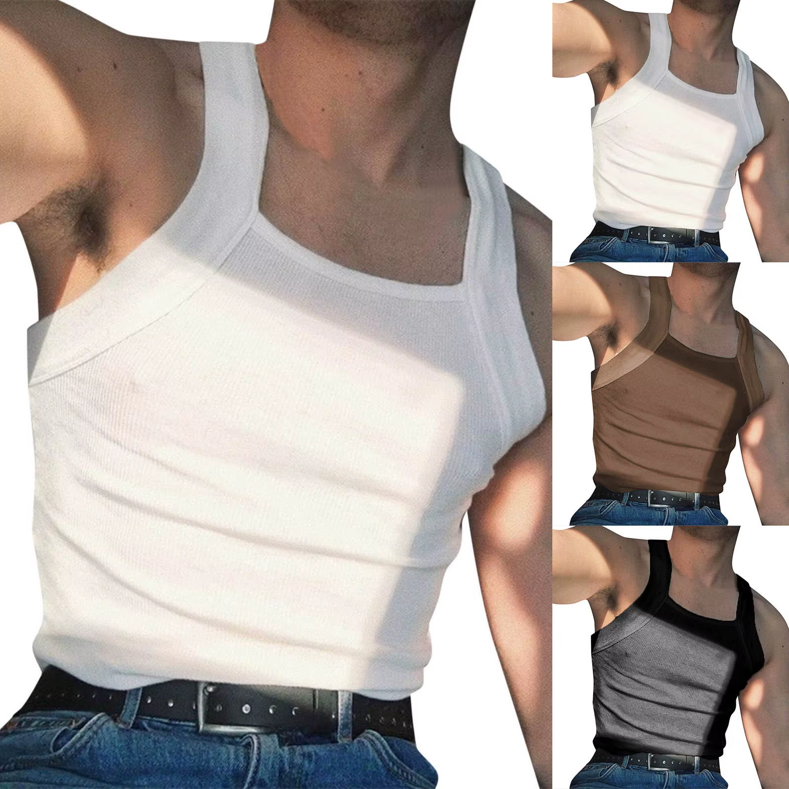 Top d'été à col carré en fibre pour hommes