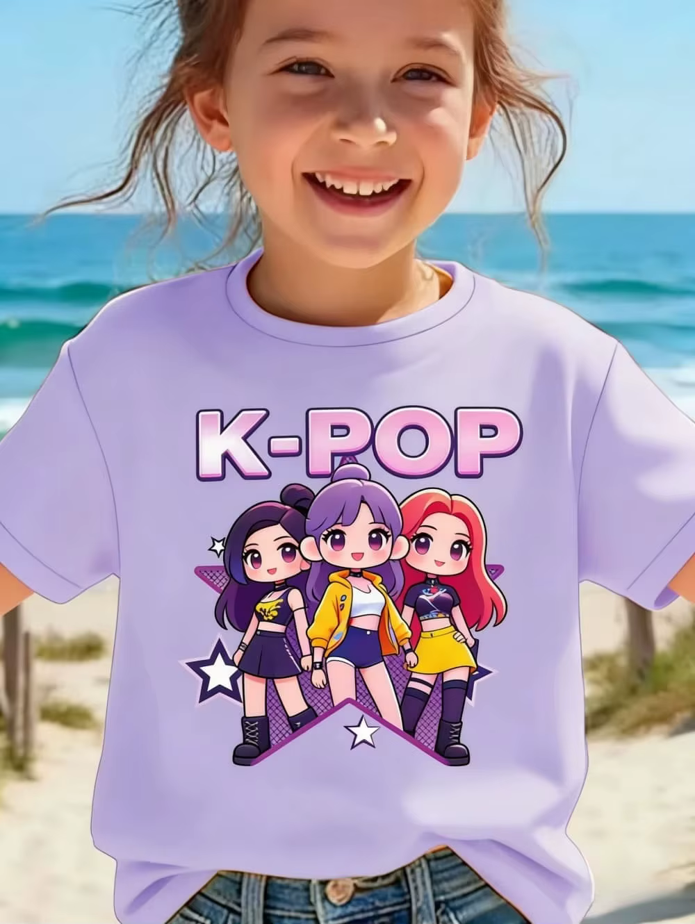 T-shirt à manches courtes pour enfants, style Harajuku, avec dessin animé Kpop, mignon, pour filles, cadeau pour les fans, vêtements décontractés et confortables pour enfants