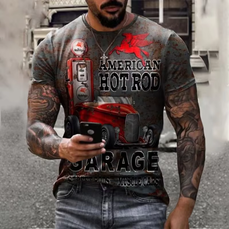 Vintage hommes t-shirt 3D rétro moto t-shirts