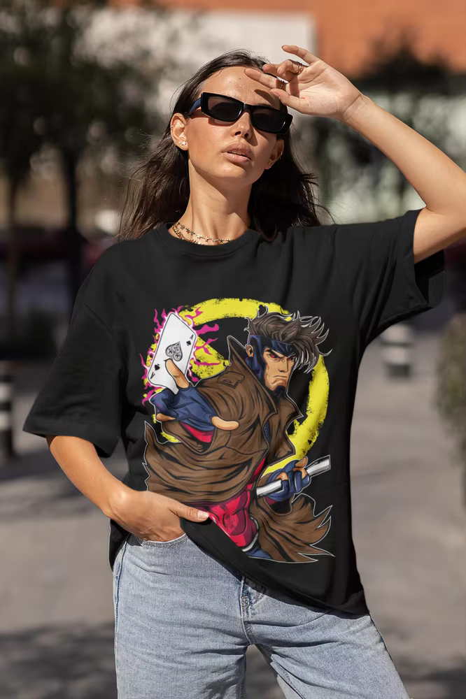 Gambit Card Trick T-Shirt x-men pour hommes, chemise unisexe grise, toutes tailles