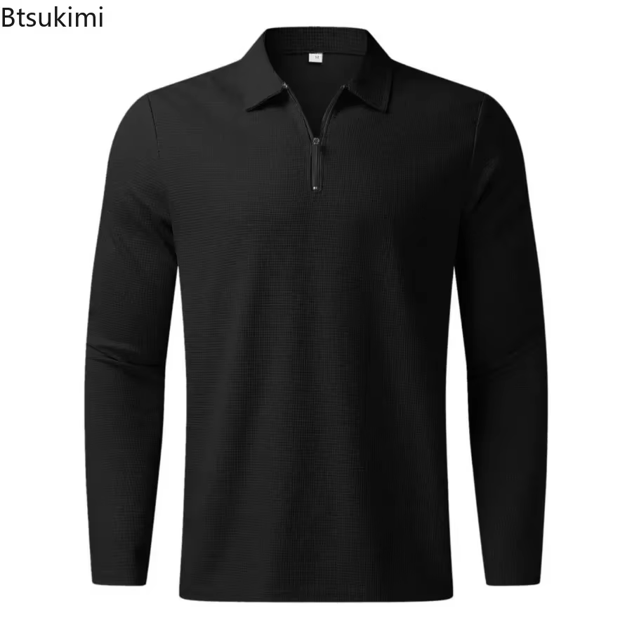 Nouveaux Polos Homme Tendance en Tissu Gaufré Confortable et Respirant – Hauts Décontractés à Manches Longues