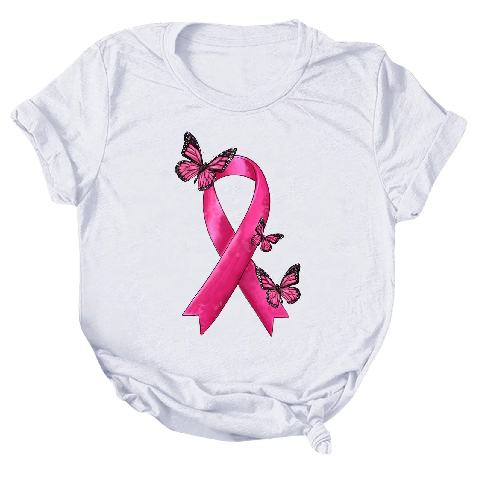 T-Shirt à Manches Courtes et Col Ras du Cou pour Femme