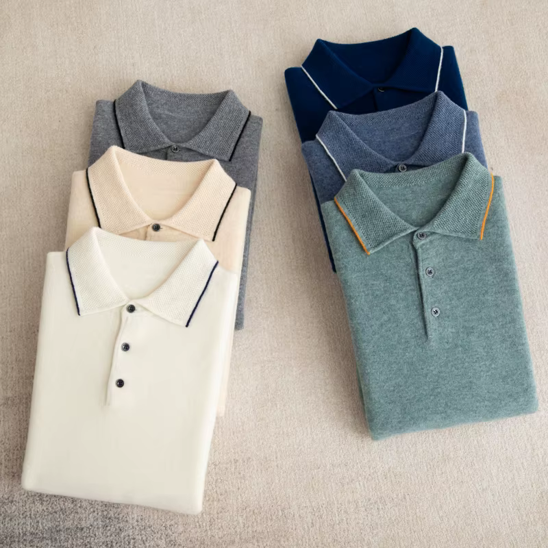 Pull en laine pure à col polo pour homme