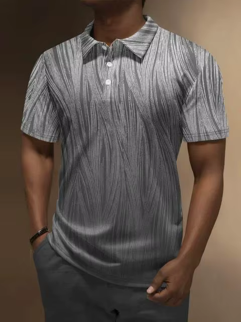 Polo homme tendance décontracté 2026 – Polo imprimé 3D à rayures dégradées