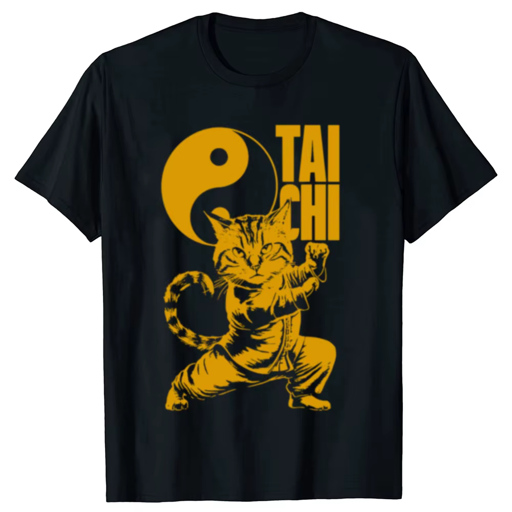 T-shirts Kawaii Chat Tai Chi Arts Martiaux Yin Yang pour Hommes et Femmes