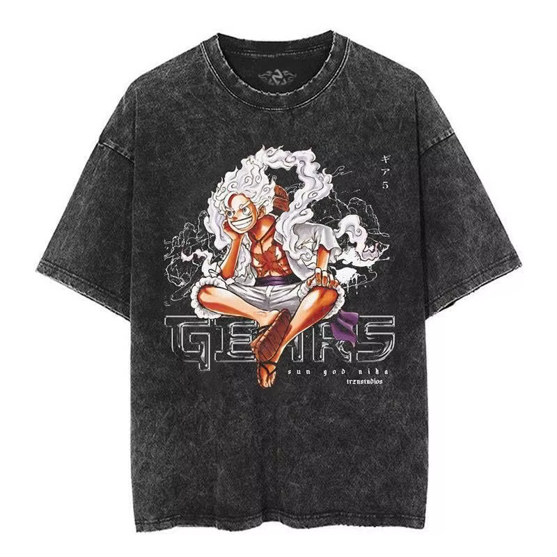 T-shirt unisexe délavé à imprimé graphique anime vintage gothique