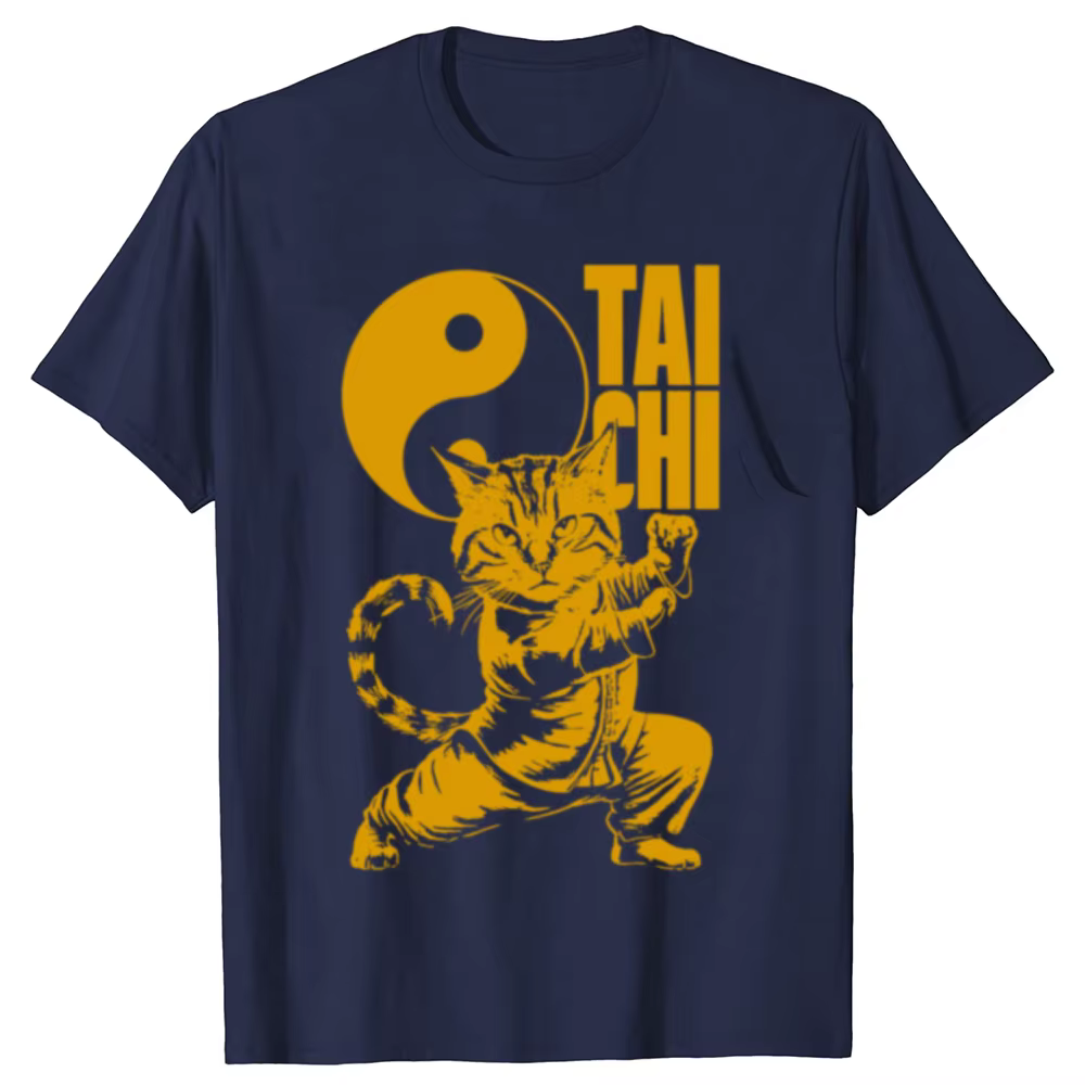 T-shirts Kawaii Chat Tai Chi Arts Martiaux Yin Yang pour Hommes et Femmes