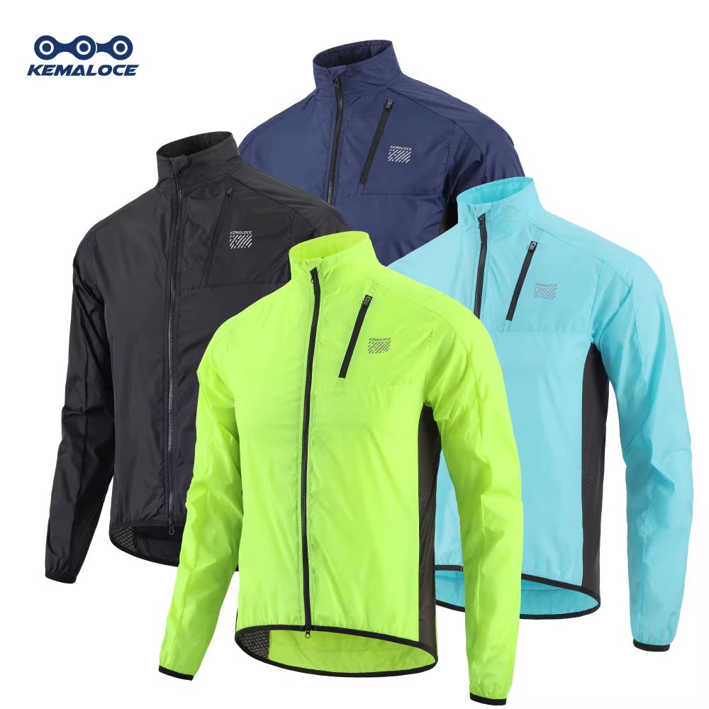 KEMALOCE veste de cyclisme coupe-vent hommes 2025 ultraléger à manches longues maillot de vélo noir et jaune léger vtt sport coupe-vent