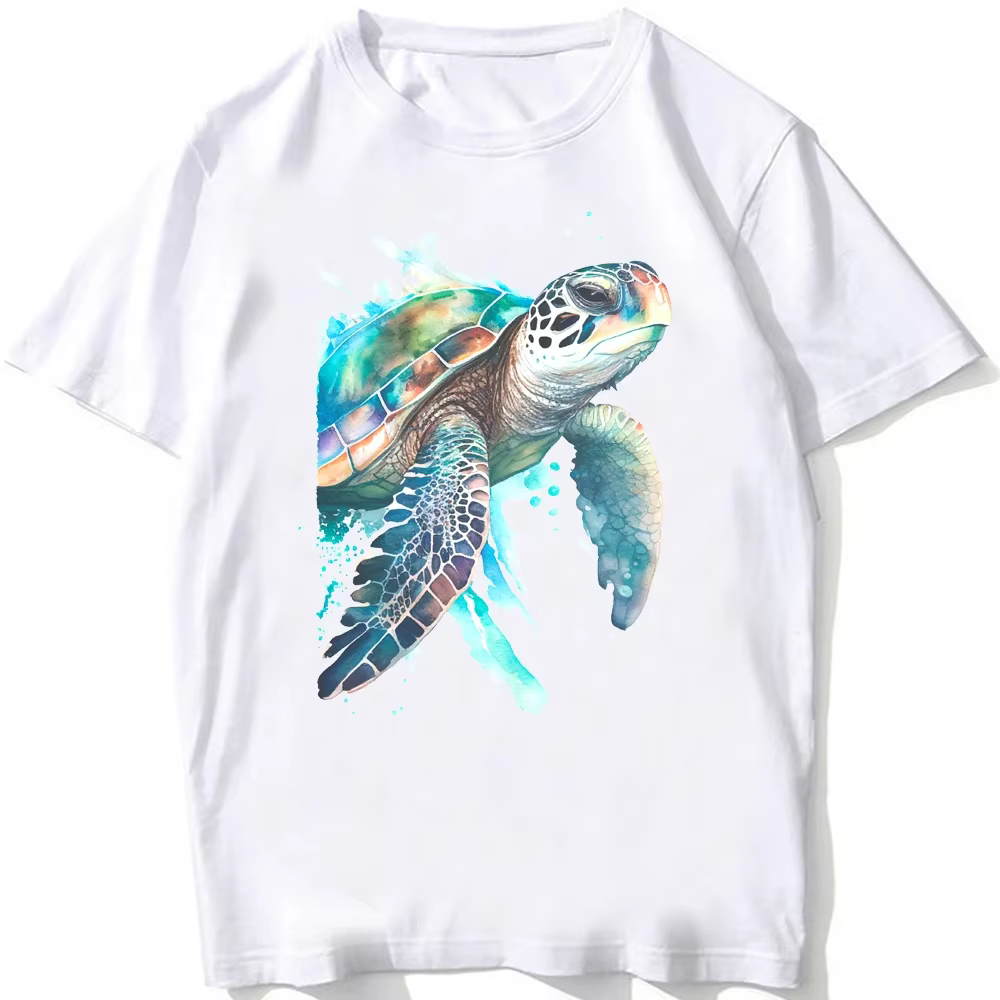 Super mignon tortue de mer baleine requin aquarelle T-Shirt unisexe hommes t-shirts été plage plongée blanc