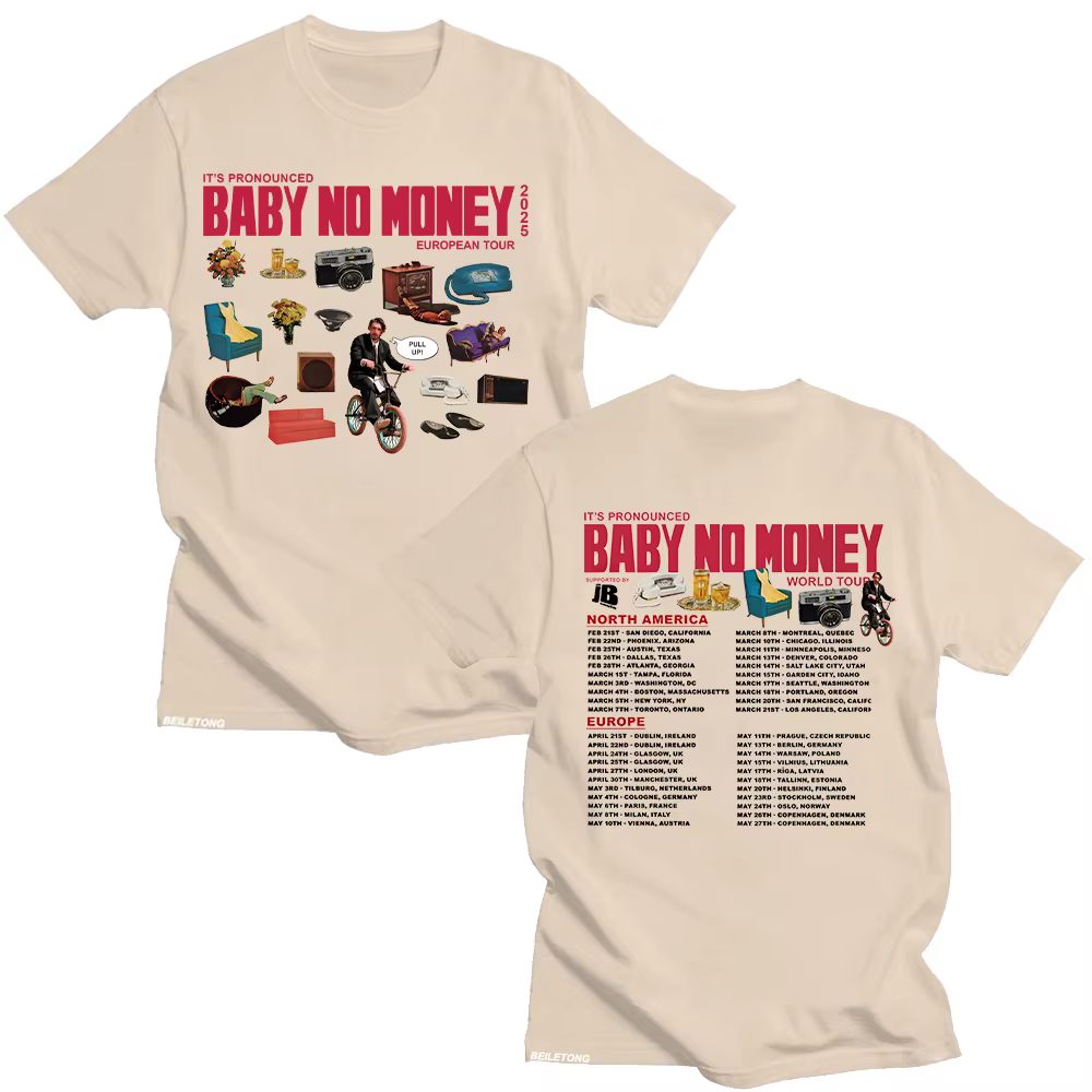 Bbno $ c'est préconcé bébé pas d'argent Tour européen 2025 T-shirts rappeur humoristique coton t-shirt à manches courtes été unisexe hauts