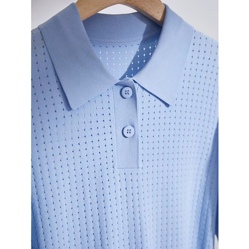 Chemises Polo AMII Femme Printemps 2026 Nouveau Col Revers Décontracté Contraste de Couleurs Rayé Tricoté T-shirts Haut
